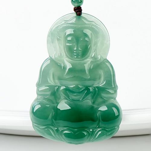 缅甸冰种满绿天然翡翠观音吊坠玉观音吊坠男款A货玉石吊坠