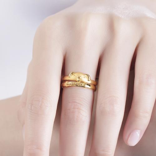 生肖狗黄金戒指女爱的抱抱足金指环开口戒