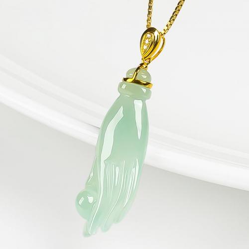 18K黄金镶嵌冰种翡翠吊坠 女款 玉佛手挂件 金镶玉吊坠