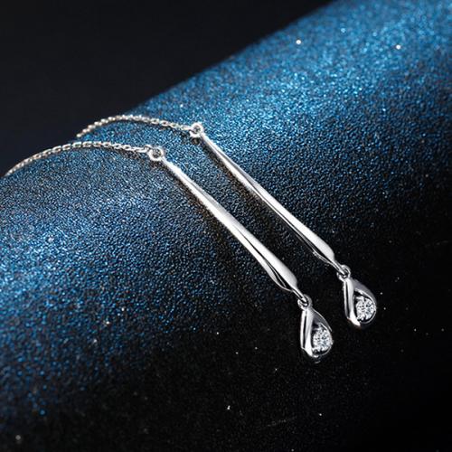 18k金流苏长款钻石耳钉女耳坠pt950铂金耳环真钻白金耳饰