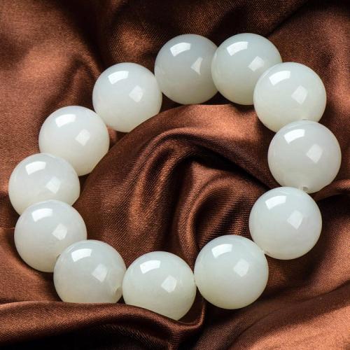 和田羊脂级白玉手链珠子男女款18-18.2mm正品