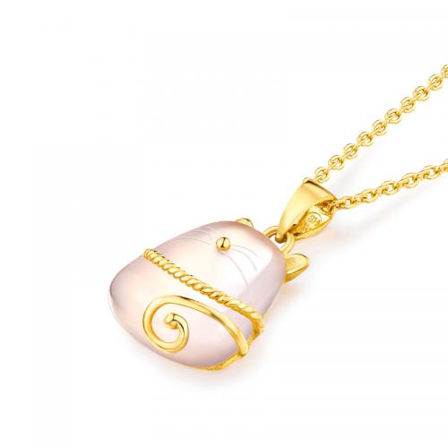 招财猫黄金吊坠女玉石玉髓龙猫金镶玉吊坠定价