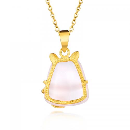 招财猫黄金吊坠女玉石玉髓龙猫金镶玉吊坠定价