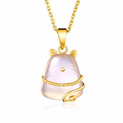 招财猫黄金吊坠女玉石玉髓龙猫金镶玉吊坠定价