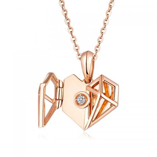 铭心系列双层心形18K金钻石吊坠镭射刻画头像