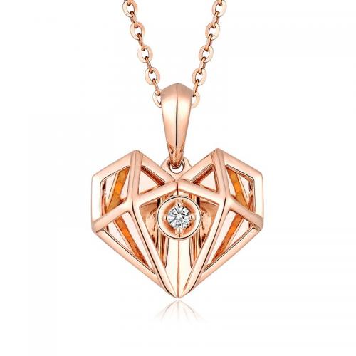 铭心系列双层心形18K金钻石吊坠镭射刻画头像