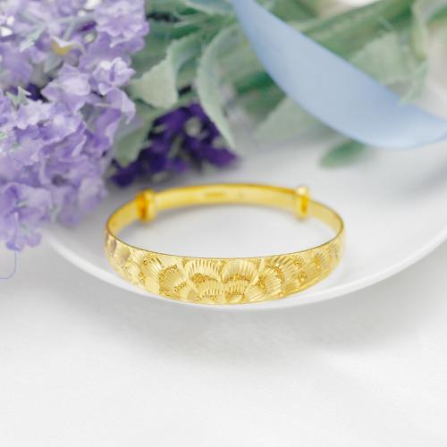 黄金手镯女款金手镯实心孔雀足金999纯金镯子推拉活口宽