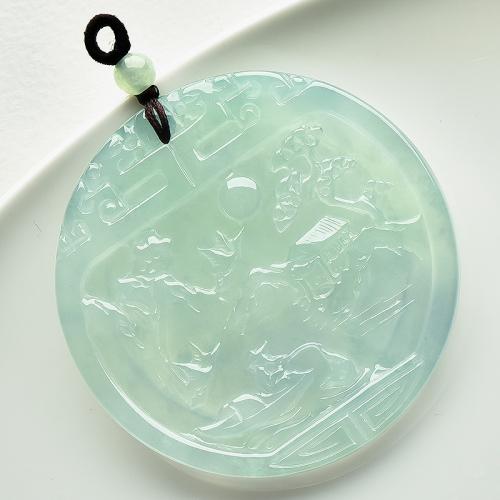 缅甸冰种翡翠风景圆牌吊坠男款玉石玉牌a货玉器玉坠带证书