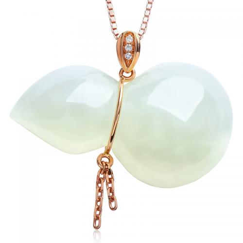 白玉吊坠女项链葫芦挂坠18K玫瑰金镶玉坠