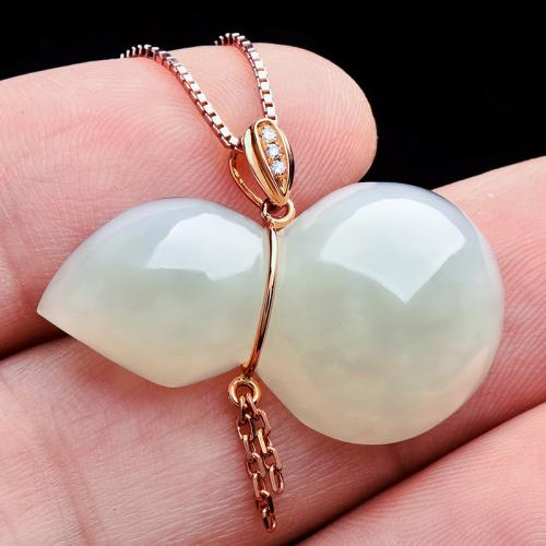 白玉吊坠女项链葫芦挂坠18K玫瑰金镶玉坠