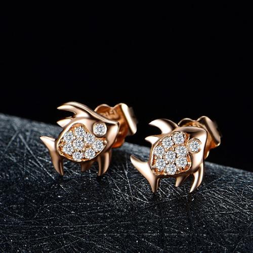 18K金玫瑰金鱼儿钻石耳钉定制彩金白金黄金耳环耳坠
