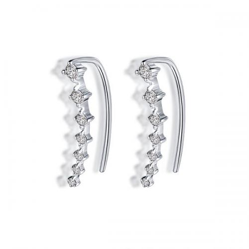 18k白金钻石耳钉女玫瑰金耳勾真钻铂金镶钻个性耳饰