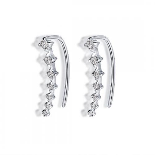 18k白金钻石耳钉女玫瑰金耳勾真钻铂金镶钻个性耳饰