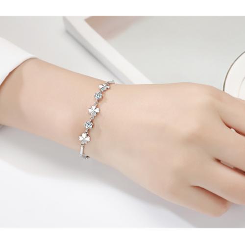 四叶草手链女纯银学生简约韩版个性网红森系水晶手镯闺蜜情侣手饰