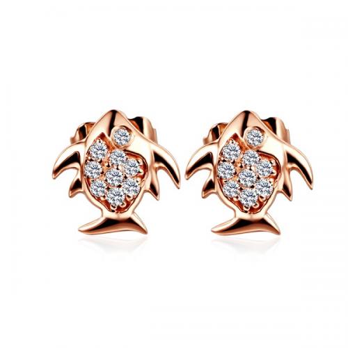 18K金玫瑰金鱼儿钻石耳钉定制彩金白金黄金耳环耳坠