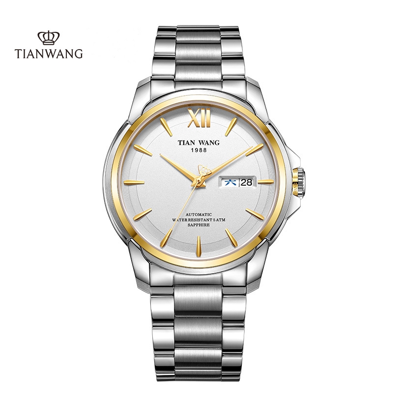 天王表(TIANWANG)手表 征服者系列钢带机械表商务男士手表 钢带白盘51026