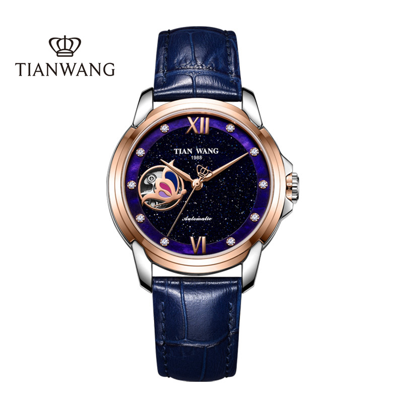 天王表(TIANWANG)手表 女士手表皮带机械表潮流时尚休闲腕表 蓝色51104