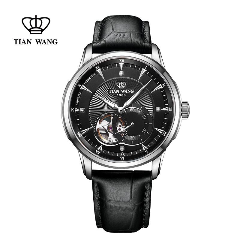 天王表(TIANWANG)手表 轮时代系列男士商务休闲皮带机械腕表5963 黑盘黑色皮带