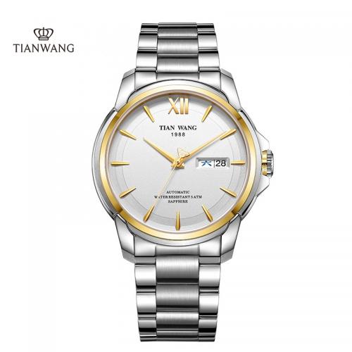 天王表(TIANWANG)手表 征服者系列钢带机械表商务男士手表 钢带白盘51026