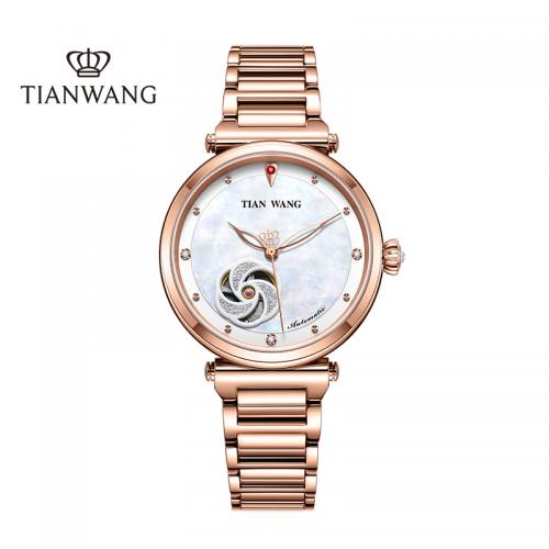 天王表(TIANWANG)手表 MISS ONE系列女士手表钢带镂空机械表 玫瑰金51107