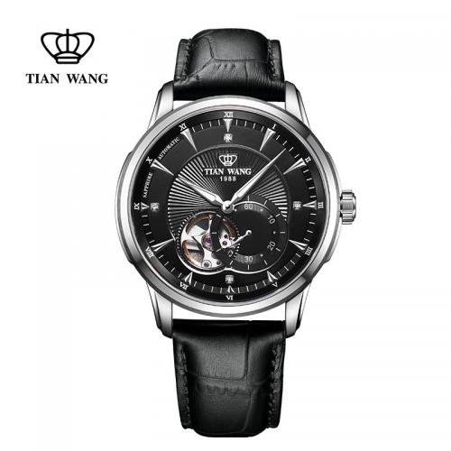 天王表(TIANWANG)手表 轮时代系列男士商务休闲皮带机械腕表5963 黑盘黑色皮带