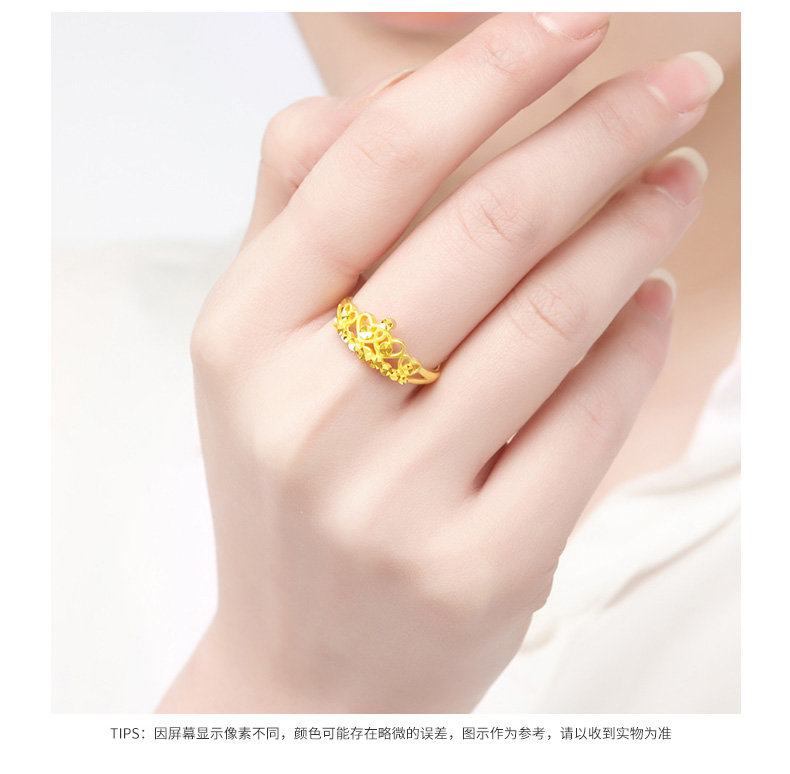 足金皇冠王冠金戒指模特图