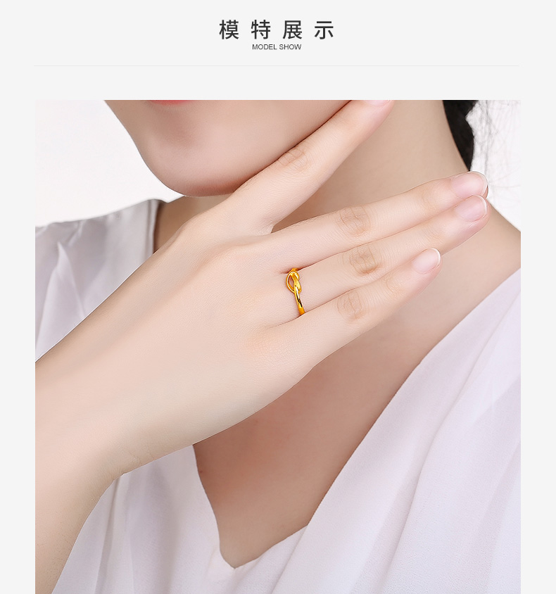 足金心形蝴蝶结女戒模特展示图