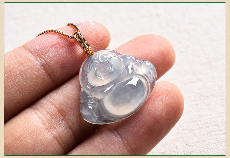 18K玫瑰金镶玉坠实物图