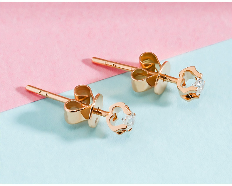 18k玫瑰金钻石耳钉真钻女