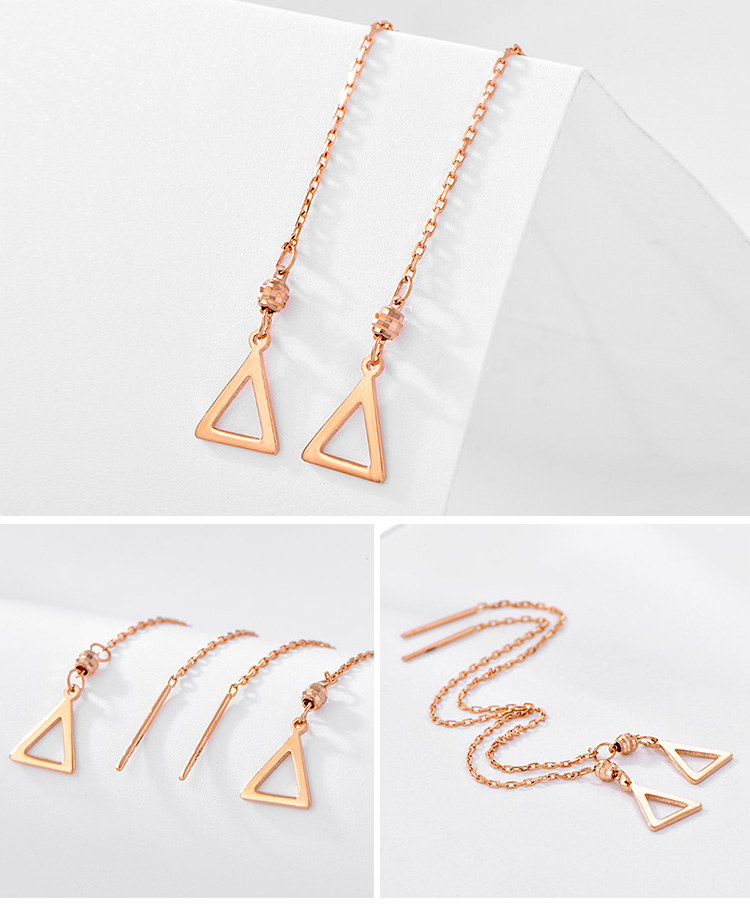 18K金三角形玫瑰金色耳线