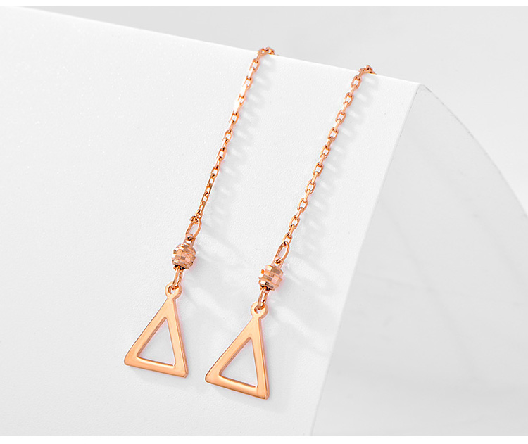 18K金三角形玫瑰金色耳线长款