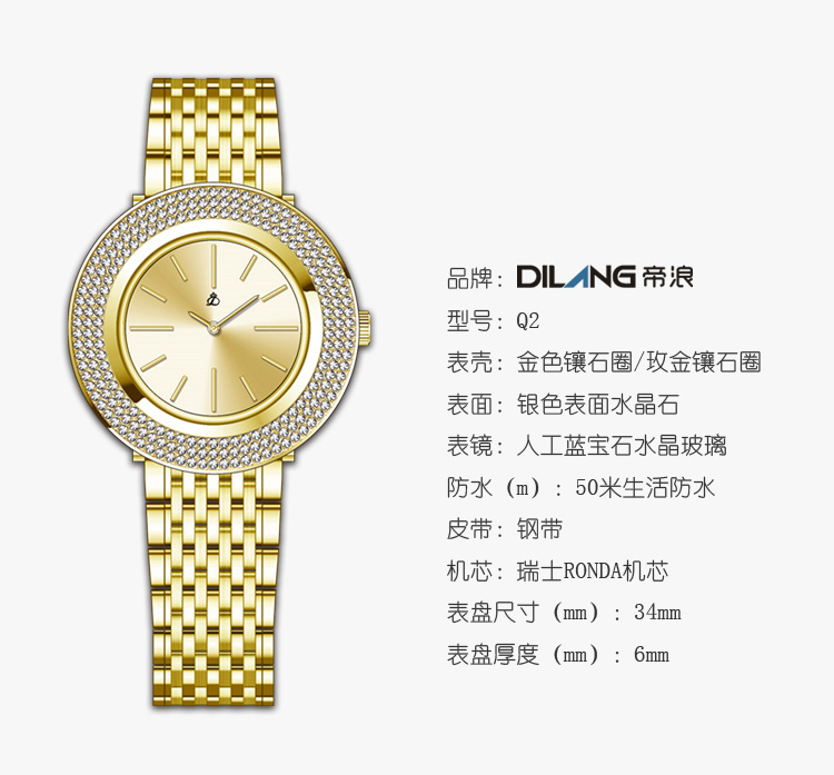 帝浪(DILANG)手表简约石英女表