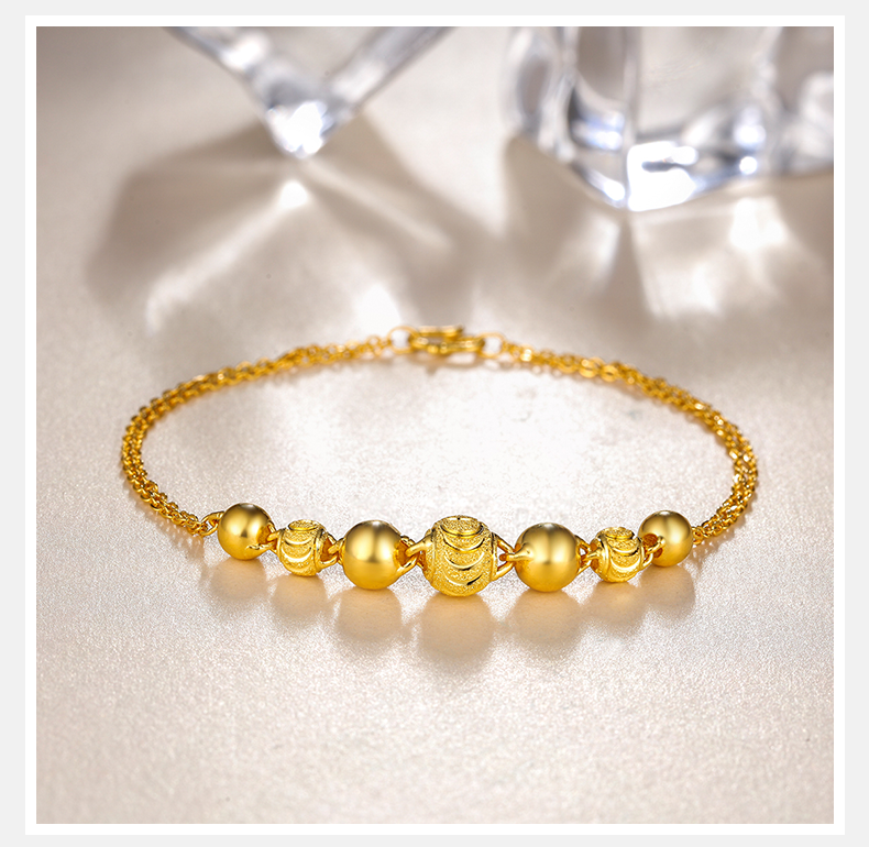 花纹光珠O字黄金手链女款