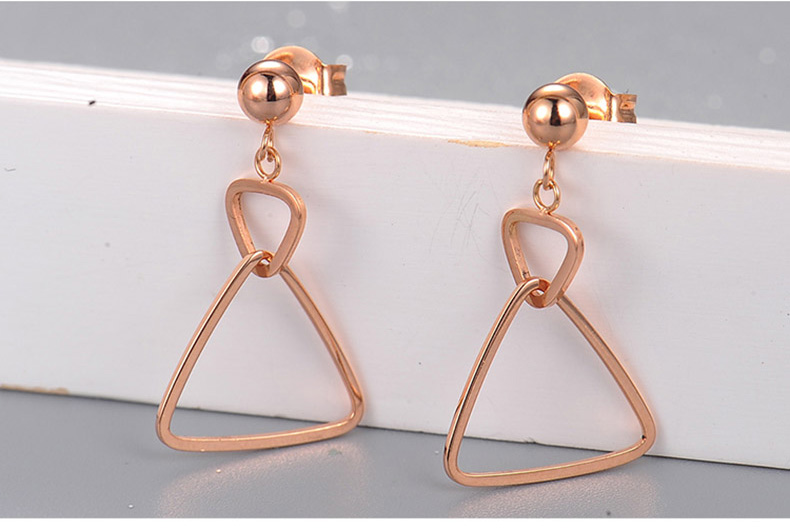 18K彩金玫瑰金几何三角耳钉