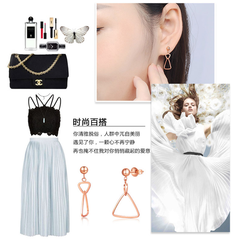 18K彩金玫瑰金几何三角耳钉耳环