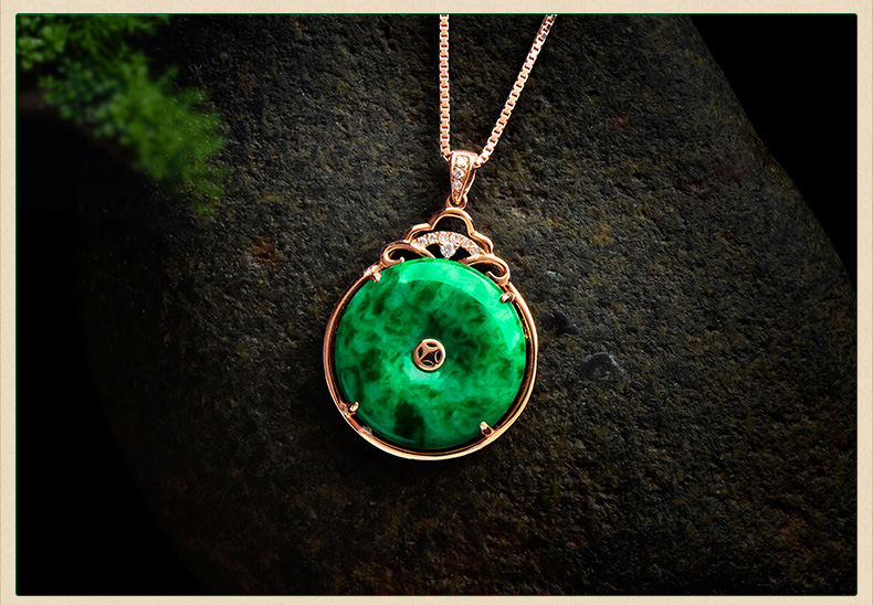 天然翡翠平安扣吊坠冰糯种辣绿