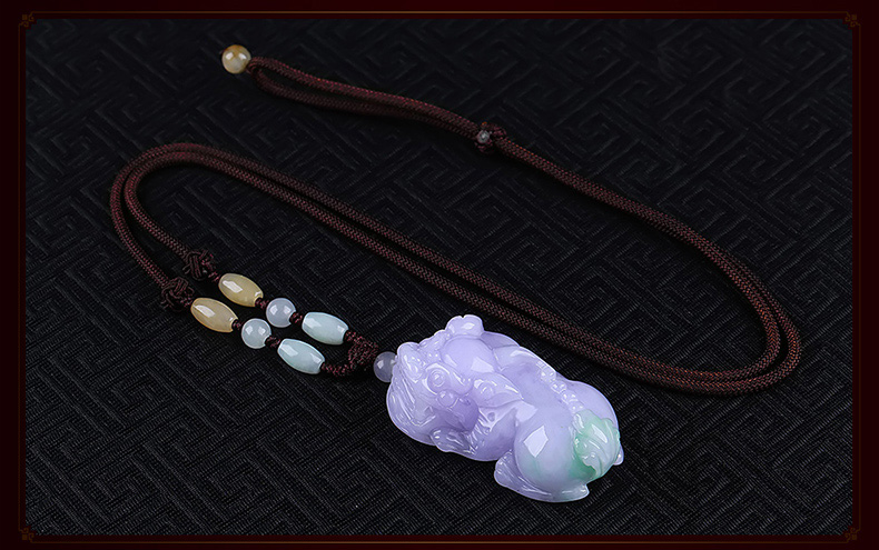 天然A货翡翠貔貅男女情侣款紫罗兰玉石玉坠