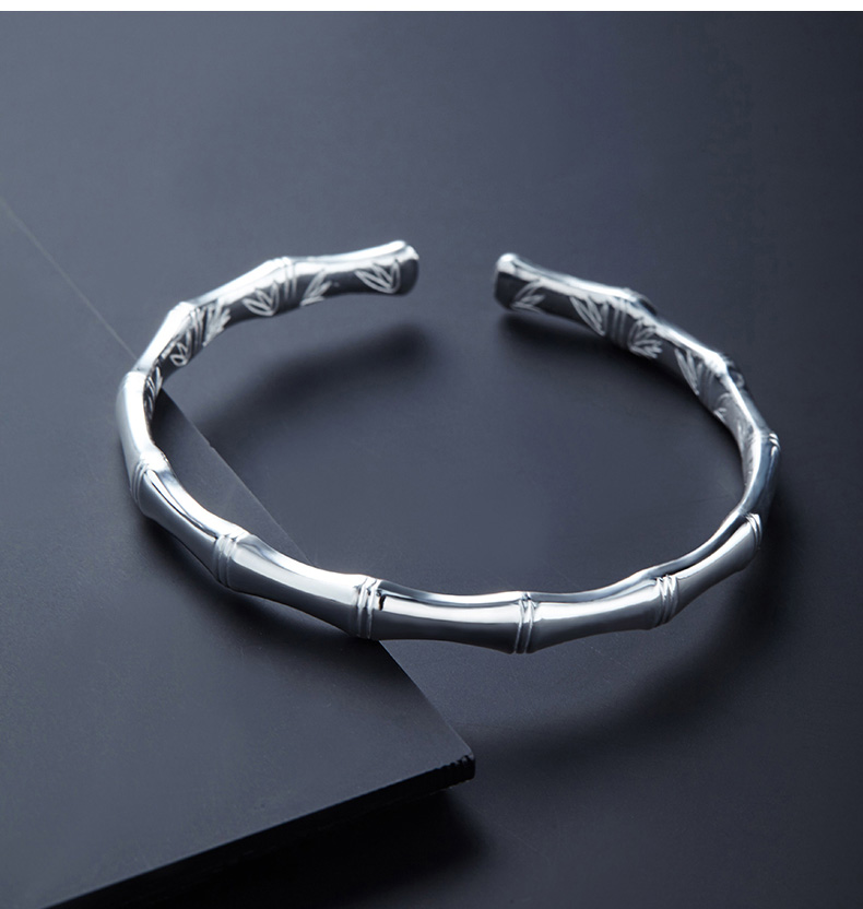 999纯银竹报平安银手镯情侣款