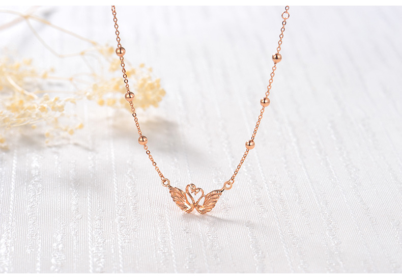 18K金项链女玫瑰金彩金色天鹅套链K金项链18K吊坠套链