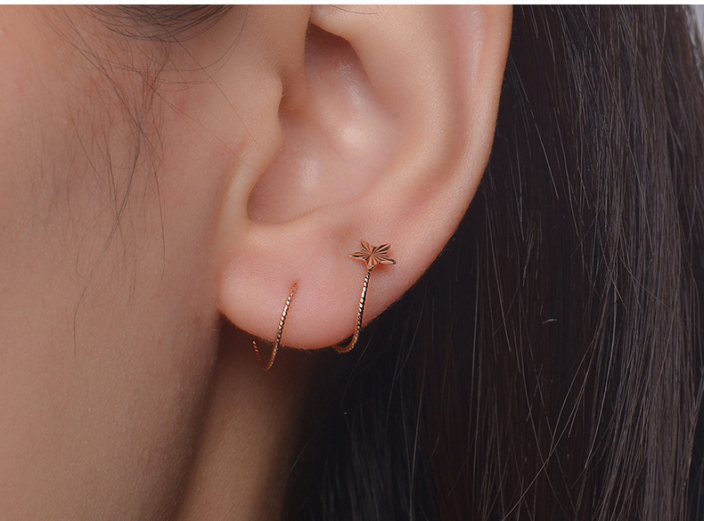 18K金耳钉圆圈五角星