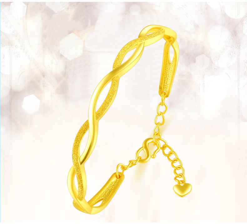 水波足金999实心镂空女款镯子带链子