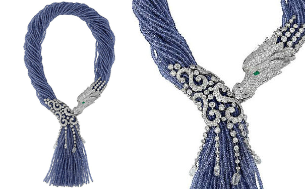 龙型镶钻坦桑石铂金项链