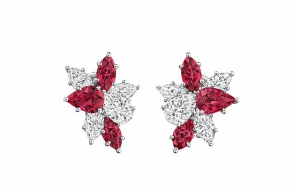 红宝石铂金挂坠耳环