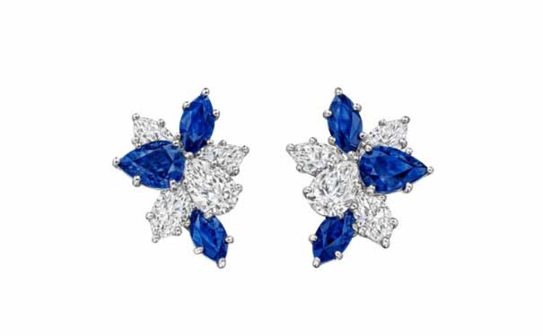蓝宝石铂金耳环
