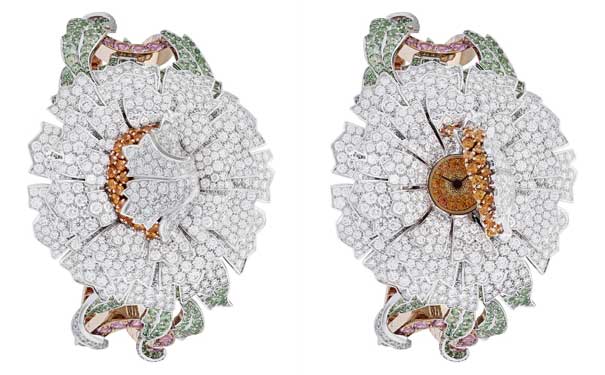 金质表盘镶嵌石榴石和钻石