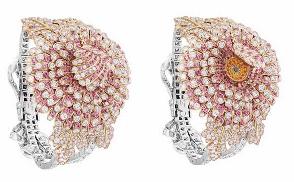 玫瑰金表盘镶嵌粉色蓝宝石和钻石