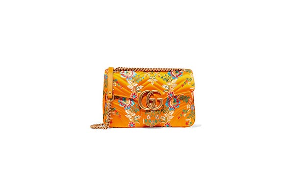 Gucci 皮革边饰印花涂层帆布手提包