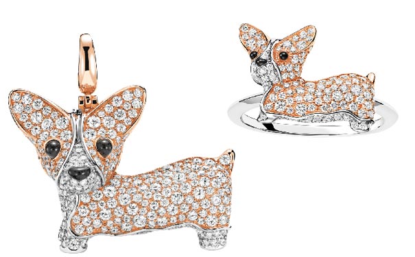 腊肠犬吊坠18K玫瑰金及白金钻石