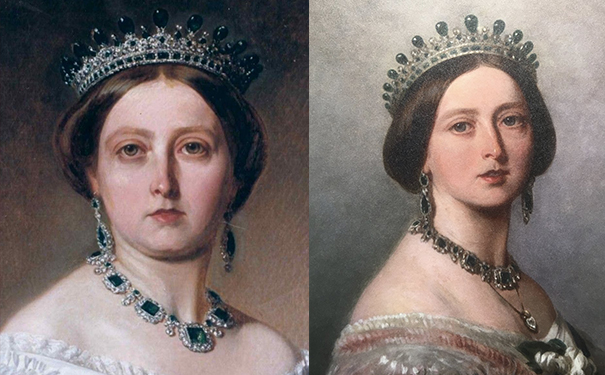 维多利亚女王佩戴祖母绿珠宝的肖像