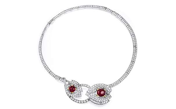『Lot 55』缅甸红宝石钻石项链/胸针，by Cartier